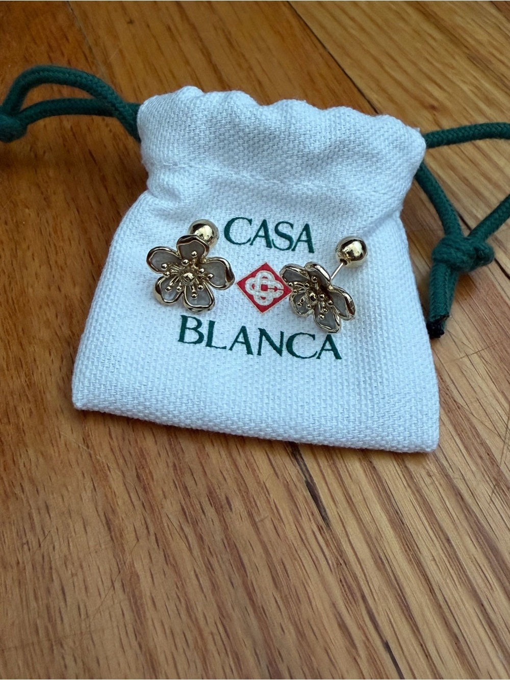 Casablanca Enamel Floral Gold Flower Stud Earrings
